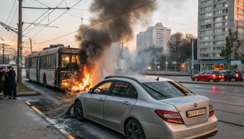 В Краснодаре легковушка врезалась в троллейбус и загорелась в центре города
