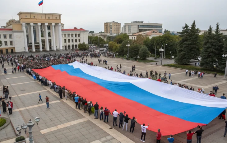 Триколор растянули на площади Махачкалы Триколор растянули на площади Махачкалы