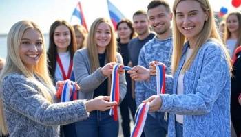 Tольятти празднует День России с раздачей триколорных ленточек