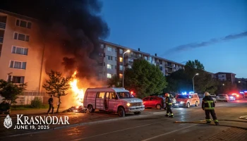 Пожар на парковке в Краснодаре: сгорели четыре машины