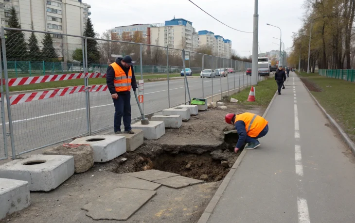 Провалы на тротуаре и велодорожке в Перми: причины выясняются Провалы на тротуаре и велодорожке в Перми: причины выясняются