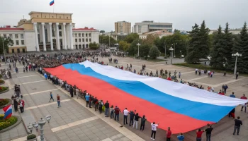 Триколор растянули на площади Махачкалы