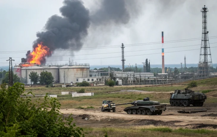 Российский удар по нефтезаводу в Кременчуге Российский удар по нефтезаводу в Кременчуге