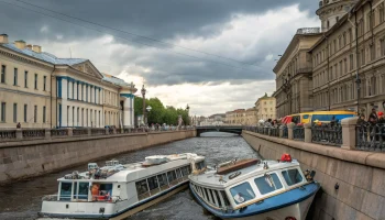 На реке Фонтанка в Петербурге столкнулись два теплохода