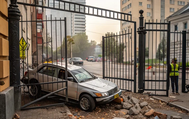 Женщина с ребенком на коленях протаранила шлагбаум и забор во дворе Краснодара Женщина с ребенком на коленях протаранила шлагбаум и забор во дворе Краснодара