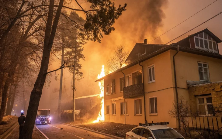 В Дагомысе крупный пожар уничтожил три дома и автомобиль В Дагомысе крупный пожар уничтожил три дома и автомобиль