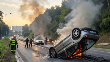 Смертельное ДТП в Сочи: внедорожник перевернулся и загорелся в районе Нижней Хобзы