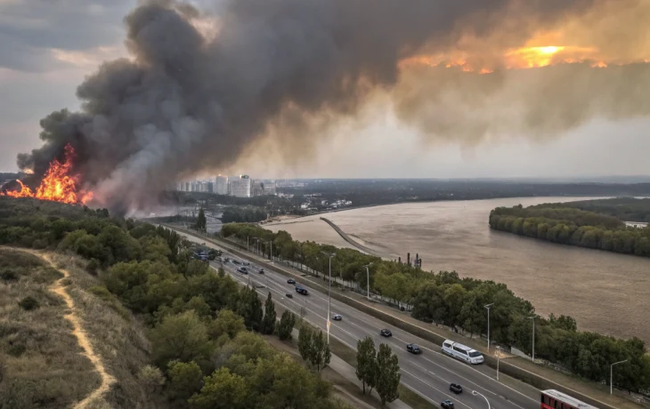 Пожар на левом берегу Дона: Ростов в дыму, огонь у дорог, тревога среди жителей Пожар на левом берегу Дона: Ростов в дыму, огонь у дорог, тревога среди жителей