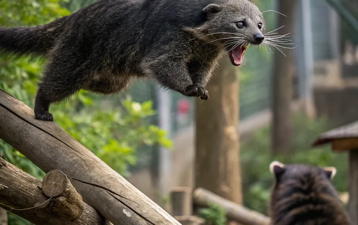 Бинтуронг из Ленинградского зоопарка атаковал камеру и стал звездой интернета Бинтуронг из Ленинградского зоопарка атаковал камеру и стал звездой интернета