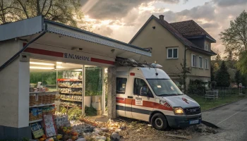 В Королеве минивэн не уступил дорогу скорой и привел к серьезному ДТП с разрушением ларька