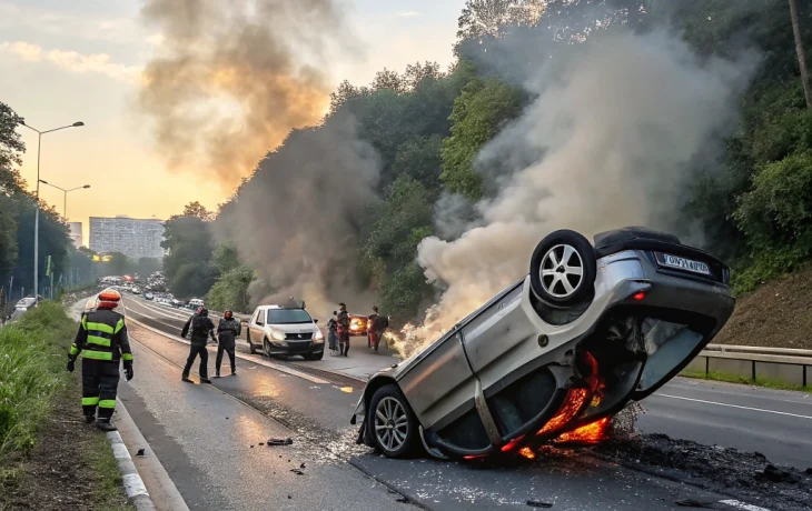 Смертельное ДТП в Сочи: внедорожник перевернулся и загорелся в районе Нижней Хобзы