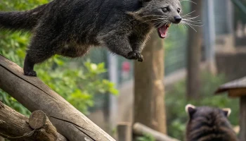 Бинтуронг из Ленинградского зоопарка атаковал камеру и стал звездой интернета