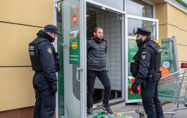 В Краснодаре задержали мужчину за кражу продуктов и повреждение двери супермаркета