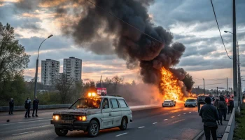 Пожар с взрывом легкового авто напугал жителей Краснодара на Ростовском шоссе