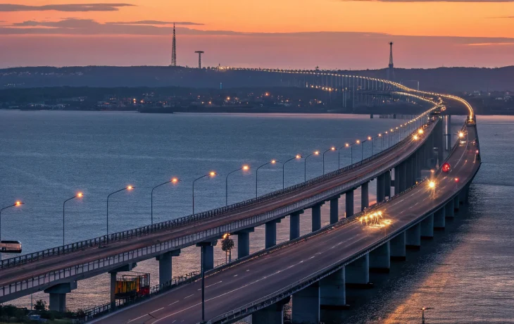 Движение по Крымскому мосту временно останавливали вечером Движение по Крымскому мосту временно останавливали вечером