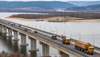 На Урале испытали мост через Белую на трассе М-12 колонной самосвалов
